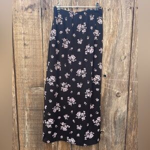 Floral Black & Lavender 90s Vintage Maxi Skirt Size Small